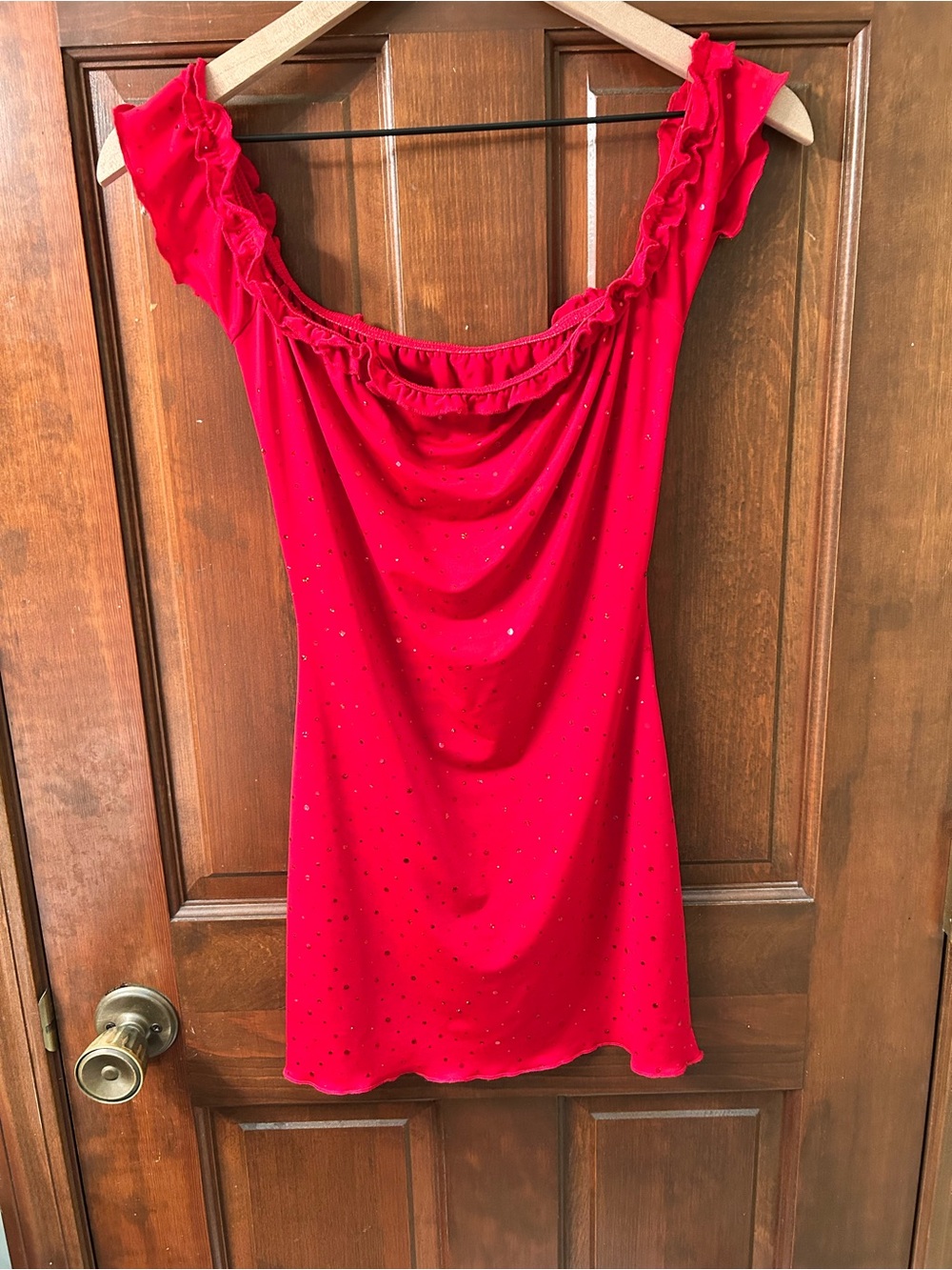Private Dancer Red Ruffled Off-Shoulder Top. One size